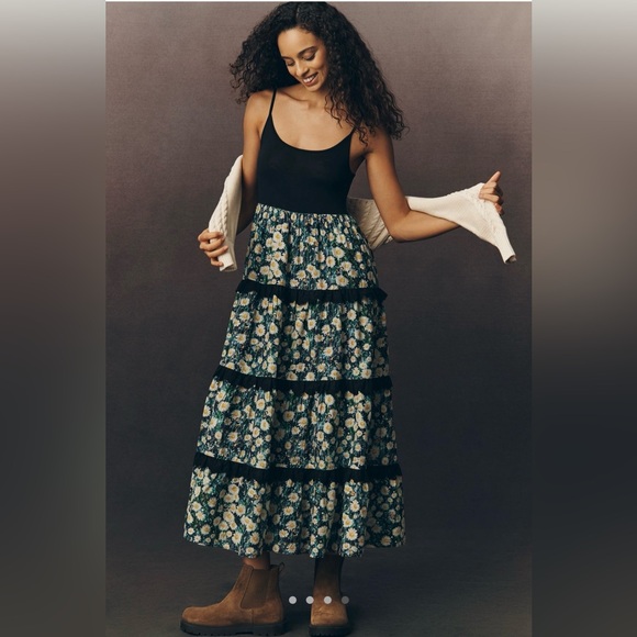 Anthropologie Black and Green Floral Maxi Dress - Picture 2 of 4